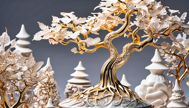 gold and crystal bonsai tree